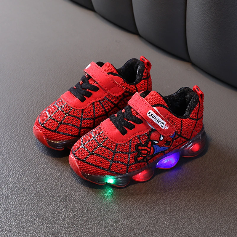 Outdoor Lightweight Boys' Running Shoes with LED Illuminated Children's Cartoon Design and Breathable Mesh Casual Children's