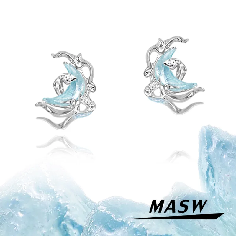 

MASW Original Design 2023 Trend New Summer Style High Quality Brass Blue Moon Earrings For Women Jewelry Party Wedding Gift