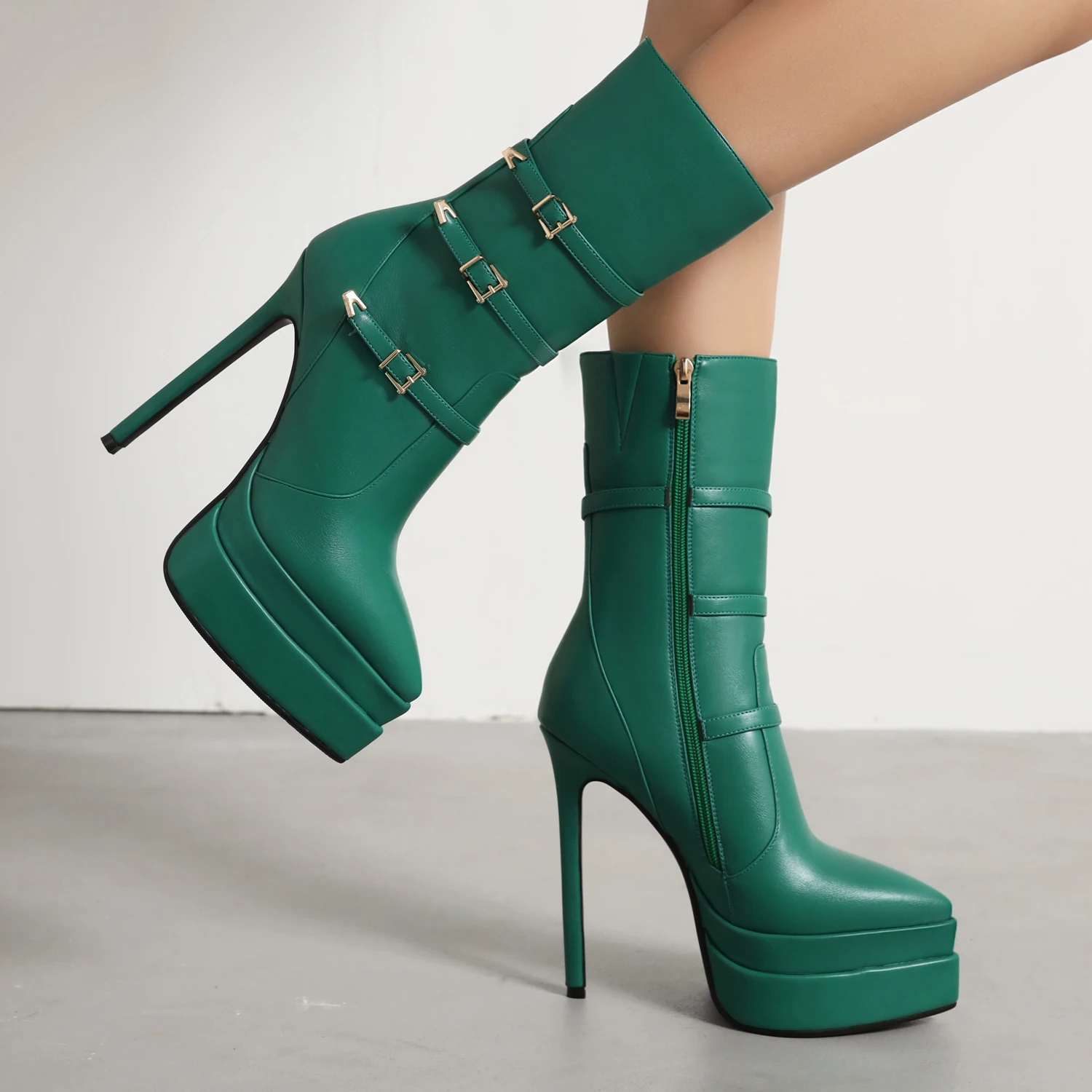 Sexy Super Thin High Heels Boots for Women 2022 Autumn Platform Ankle Boots Pointed Toe Nightclub Stiletto Buckles Shoes