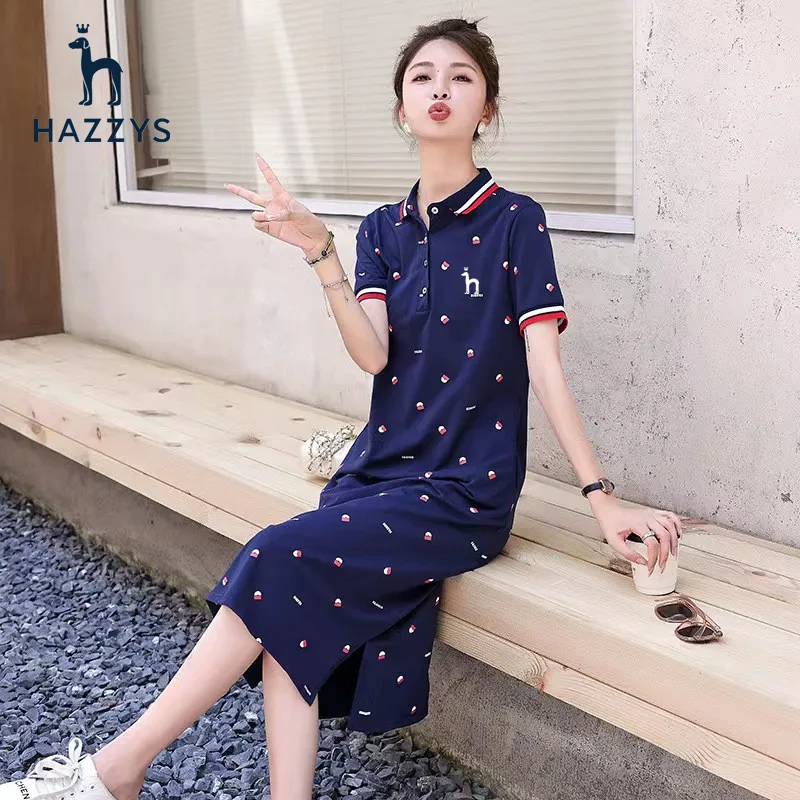 

Hazzys 100% Cotton Slim Fit Knitted Polo Dress Women's Embroidery New Summer Sports Slim Fit Short Skirt