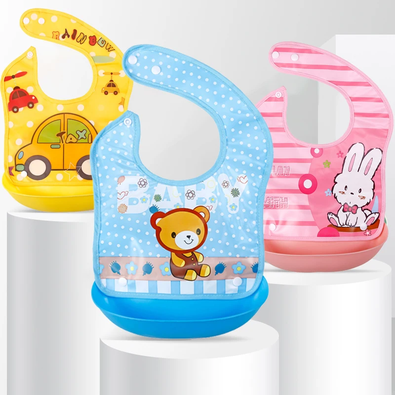 

Baby Waterproof Easy to Wipe Bibs for Girls Boys Feeding Silicone Adjustable Bibs Cartoon Print Saliva Aprons Baby Bibs Stuff