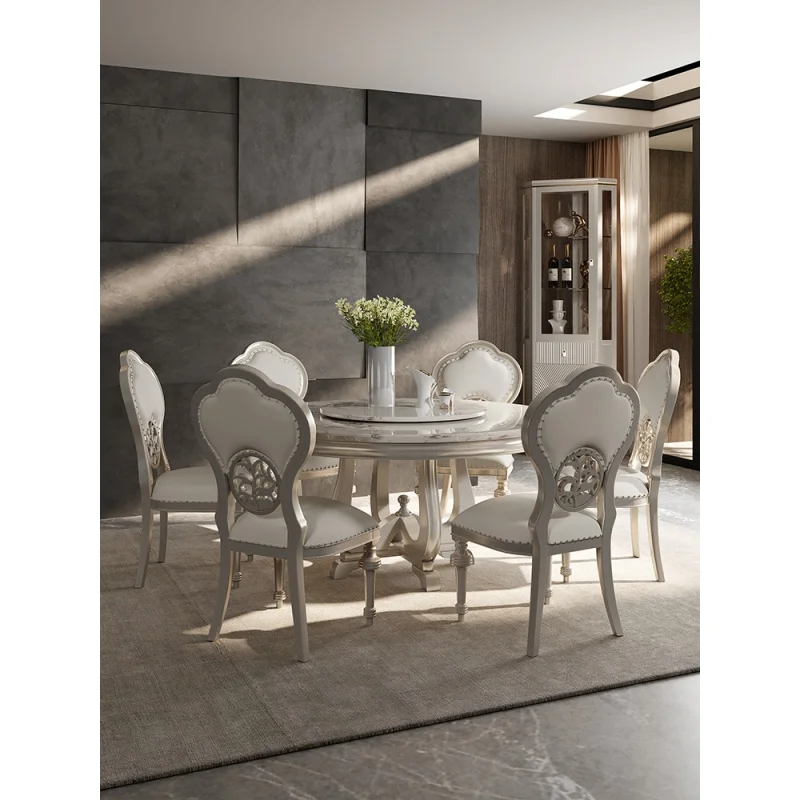 

Американский светильник шный мраморный обеденный стол, современный минималистичный Европейский однотонный ретро-стол с поворотным механи...