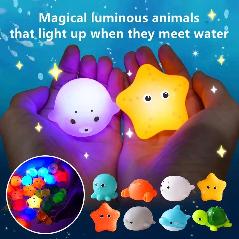 

Baby Luminous Animals Bath Toy Induction LED Light Up Swimming Water Toys Cute Frogs Soft Waterproof Rubber Float for Kids Gifts