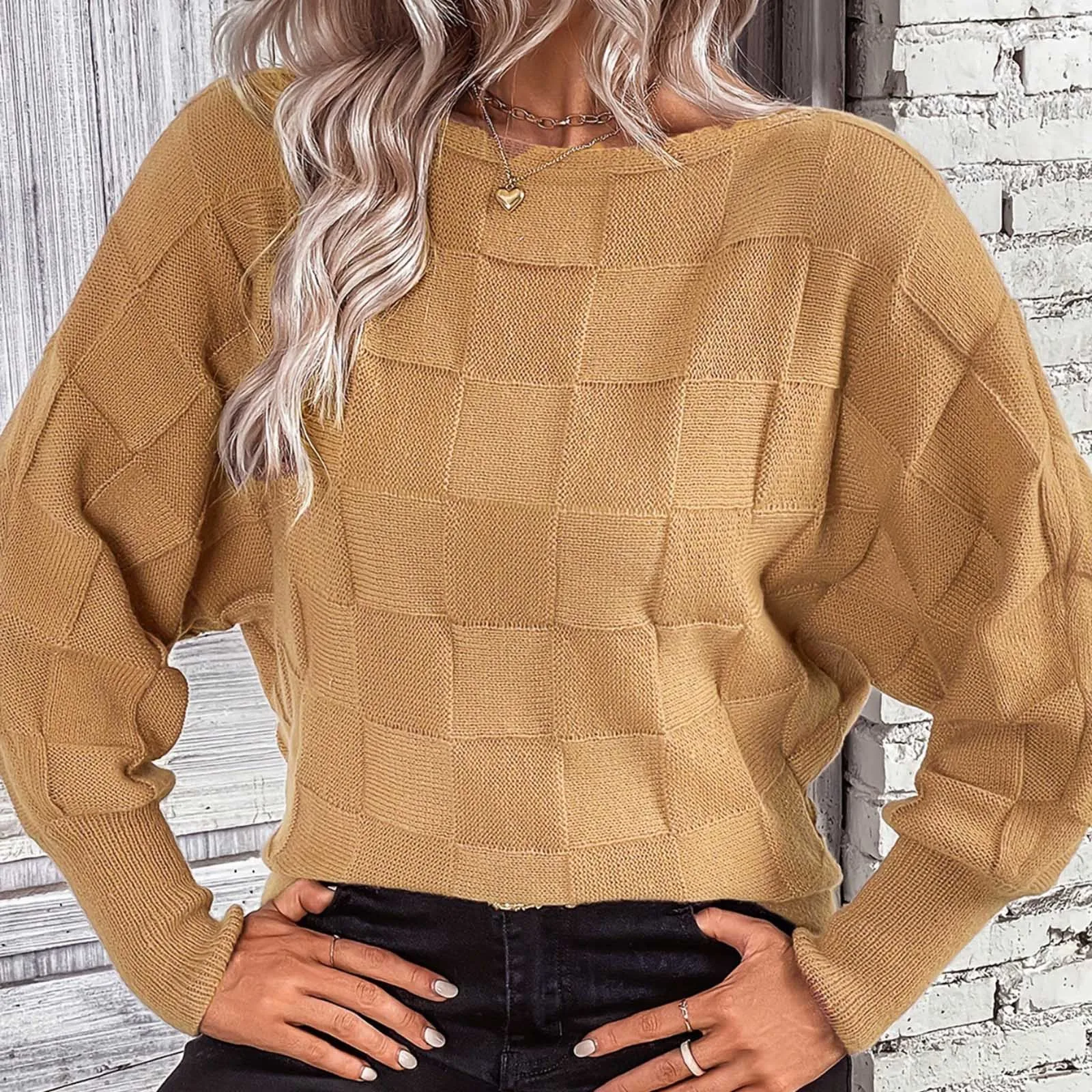 Женские однотонные повседневные элегантные свободные свитера с круглым вырезом