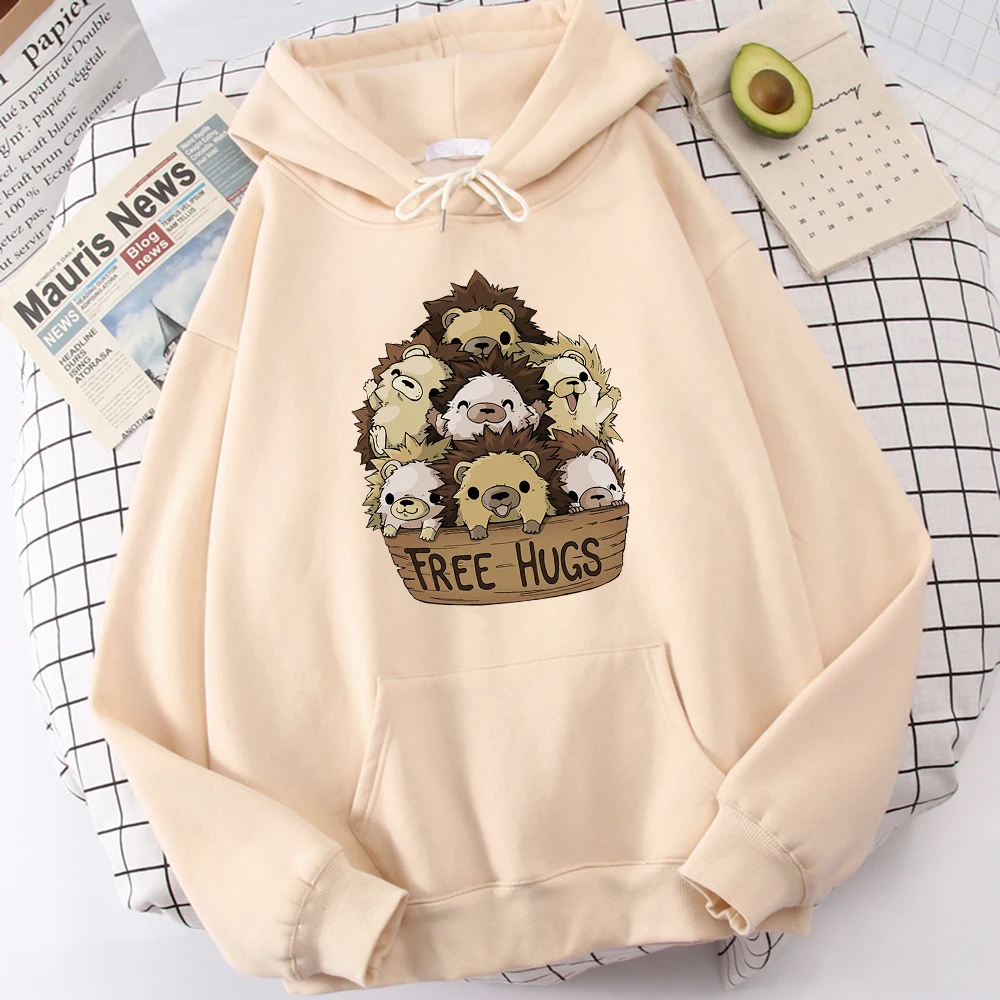 

Free Hugs A Basket Of Cute Little Bears Printing Mens Sweatshirt Autumn O-Neck Hooded Fashion Fleece Hoodies Loose Casual Tops