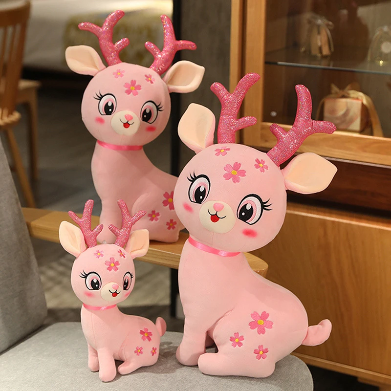 

33cm Lovely Simulation Beautiful Flower Deer Animal Stuffed Soft Plush High Quality For Children Birthday Gift