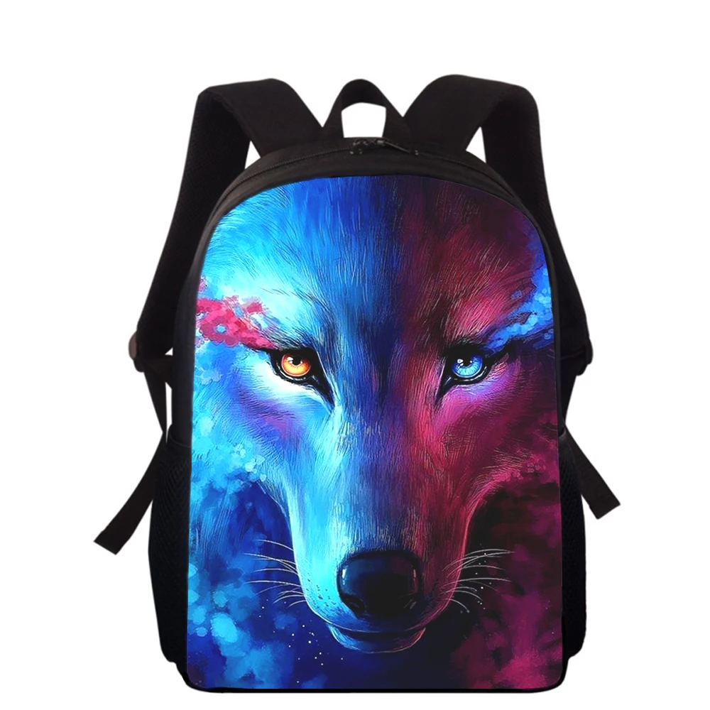 fierce Wolf 15” 3D Print Kids Backpack Primary School Bags for Boys Girls Back Pack Students School Book Bags