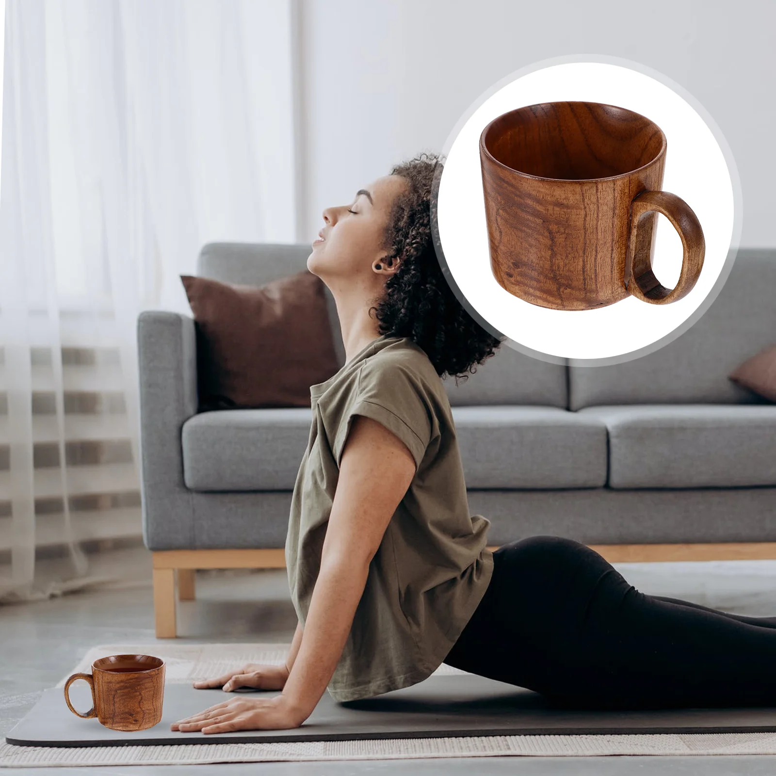 

Wooden Coffee Mug Camping Milk Tea Cup Beer Mug Outdoor Travel Mug with Handle