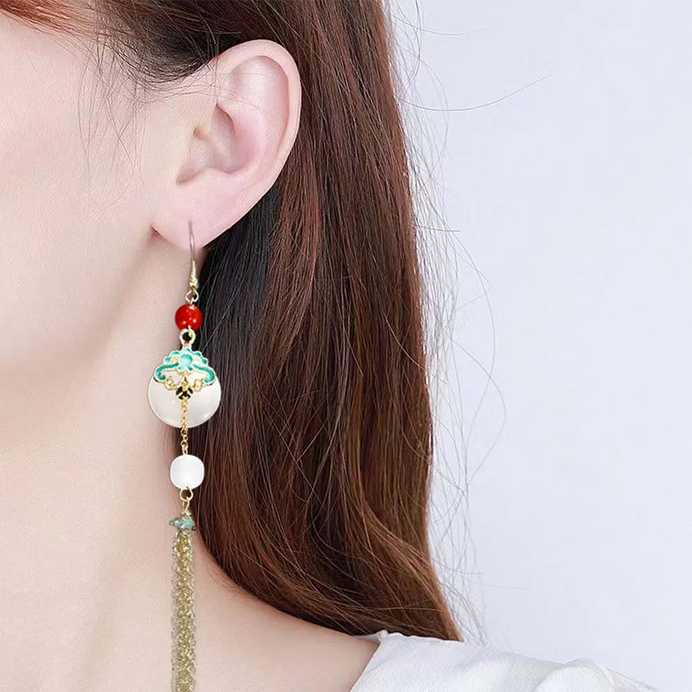 Китайские антикварные висячие серьги Hanfu длинные серьги-кисточки для ушей
