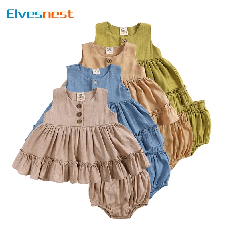 

Fashion Solid Children Clothing Girls Outfits Summer Toddler Girl Clothes Sleeveless Tops Ruffled Shorts Baby Clothes 1-2 Years