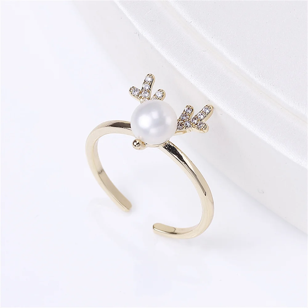 

14k gold plating color preservation simple pearl ring opening adjustable DIY accessories