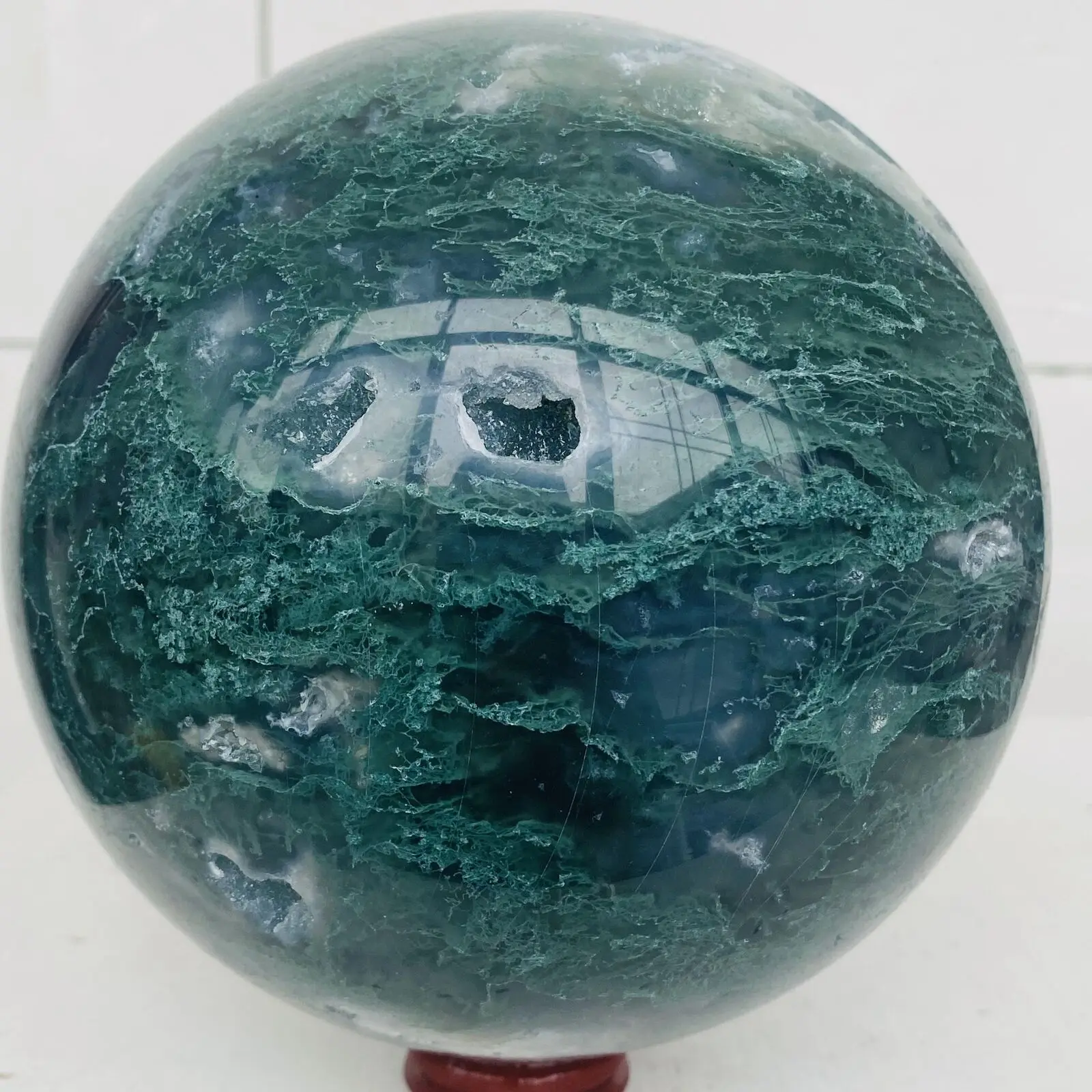 

Natural Moss Agate Crystal Sphere, Ocean Grass, Agate Quartz, Gemstone Ball, Reiki Healing