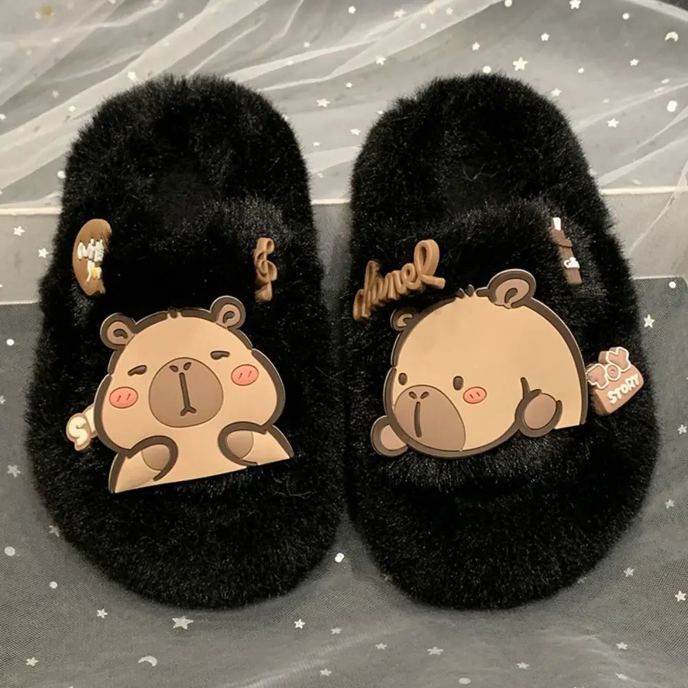 Модные детские теплые тапочки с капибарой плюшевые Kawaii Capibara животными мягкая