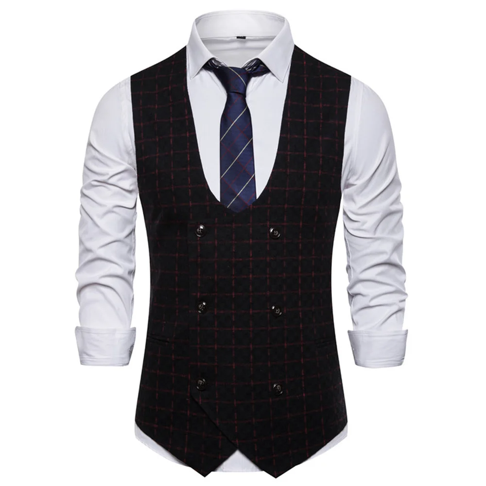 

RUELK Spring And Autumn Slim Vest Men's Sleeveless Business Plaid Casual Jacket Suit Fashion Vest Men's Vest Large Size Vests