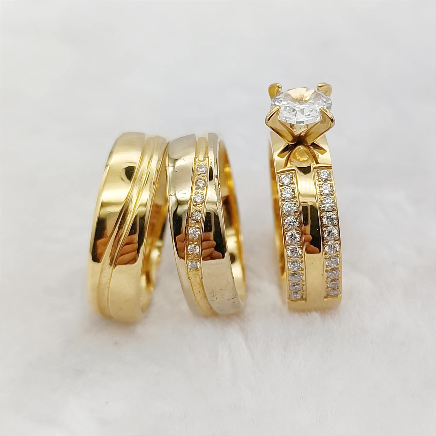 

3pcs Bridal Promise Wedding Engagement Rings Sets For Couples Lovers Fashion 24k Gold Plated Jewelry Ring