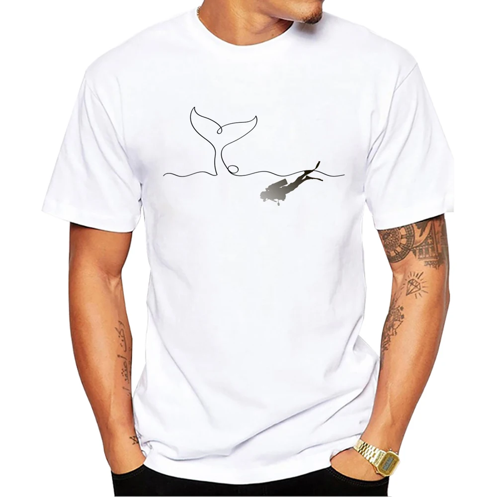 Teehub einfache Linie Tops Taucher Print Herren T-Shirt O-Ausschnitt Männer Kleidung Kurzarm männlich lässig Streetwear – Detail 4