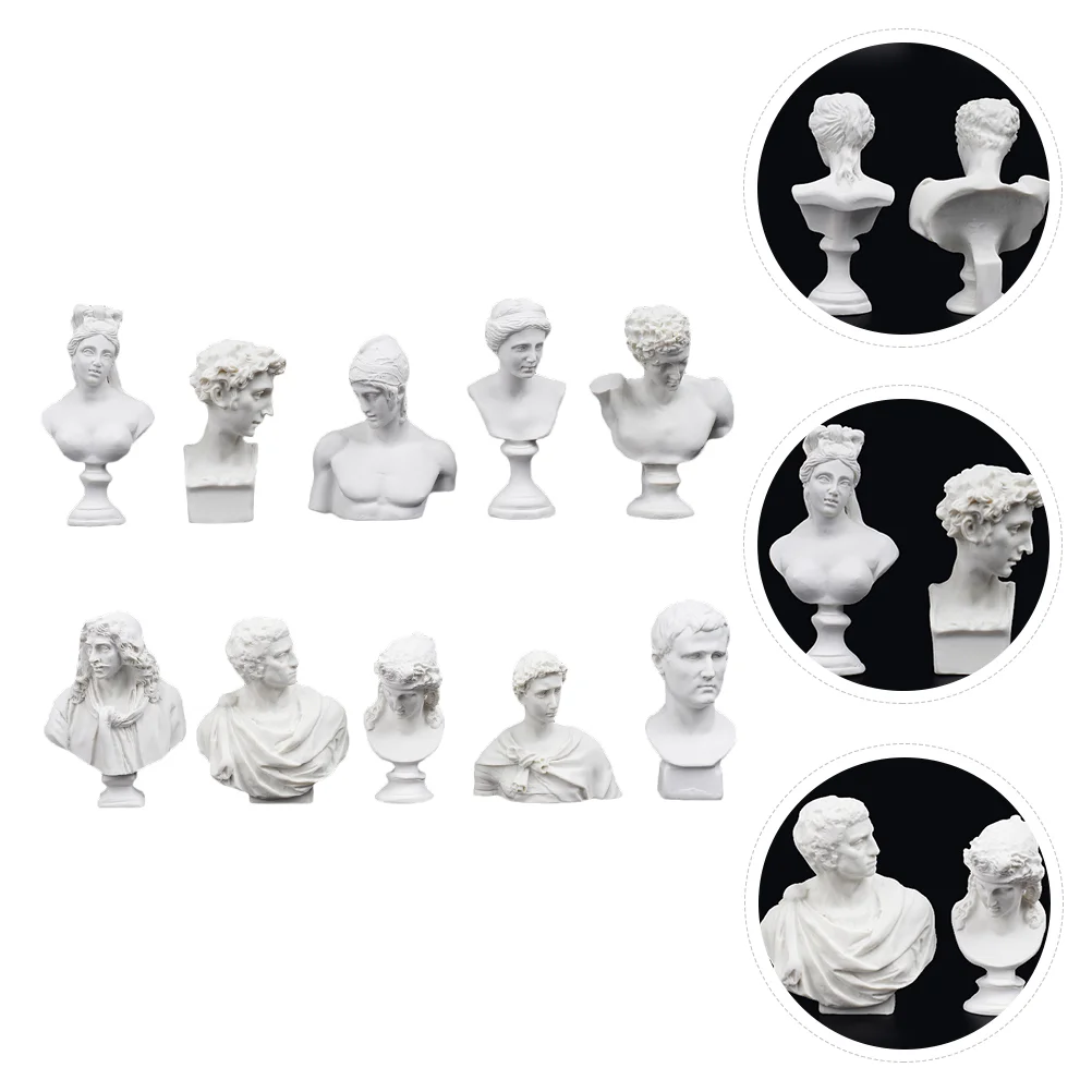 

10 Pcs Mini Resin Figure White Ornament Figurines Miniatures Goddess Bust Statue Resin Crafts Ornaments Man Sculpture Figurine