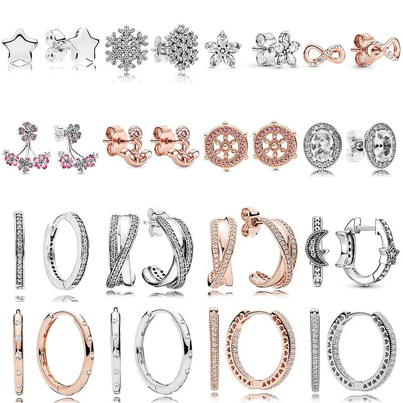 

925 Sterling Silver Anchor And Wheel Crescent Moon & Stars Beaded Hearts Circles Earring For Women DIY Gift Jewelry