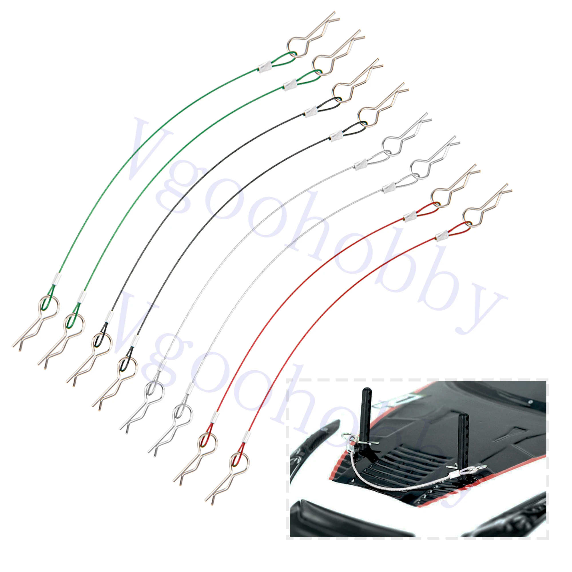 8Pcs Metal Clip R Pin Rod with Steel Anti-Lost Rope RC Body 