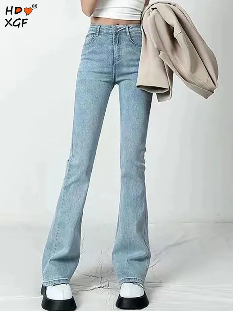 

Классические свободные однотонные прямые джинсы в Корейском стиле, модные эластичные расклешенные джинсы с высокой талией для женщин, универсальные новые джинсы на весну