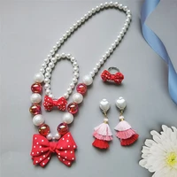 25pcs childrens necklace bracelet jewelry set sweet bow necklace ear clip ring girls cute jewelry accessories birthday present