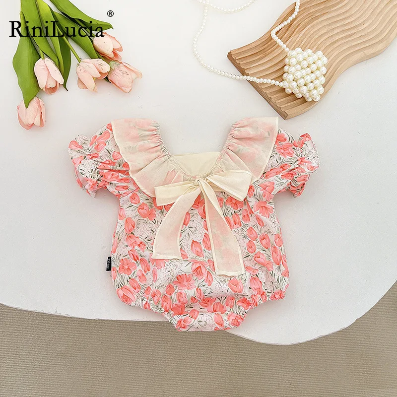 

RiniLucia Baby Girl Clothes Summer Floral Ruffle Bowknot Baby Girl Romper Playsuit Newborn Baby Girl One-pieces Jumpsuits