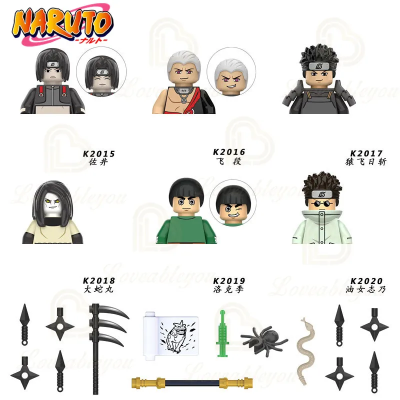 

Naruto Building Blocks Orochimaru Hiruzen Rock Lee Aburame Shino Anime Cartoon Mini Action Toy Bricks Kids Gift Cake Decorations