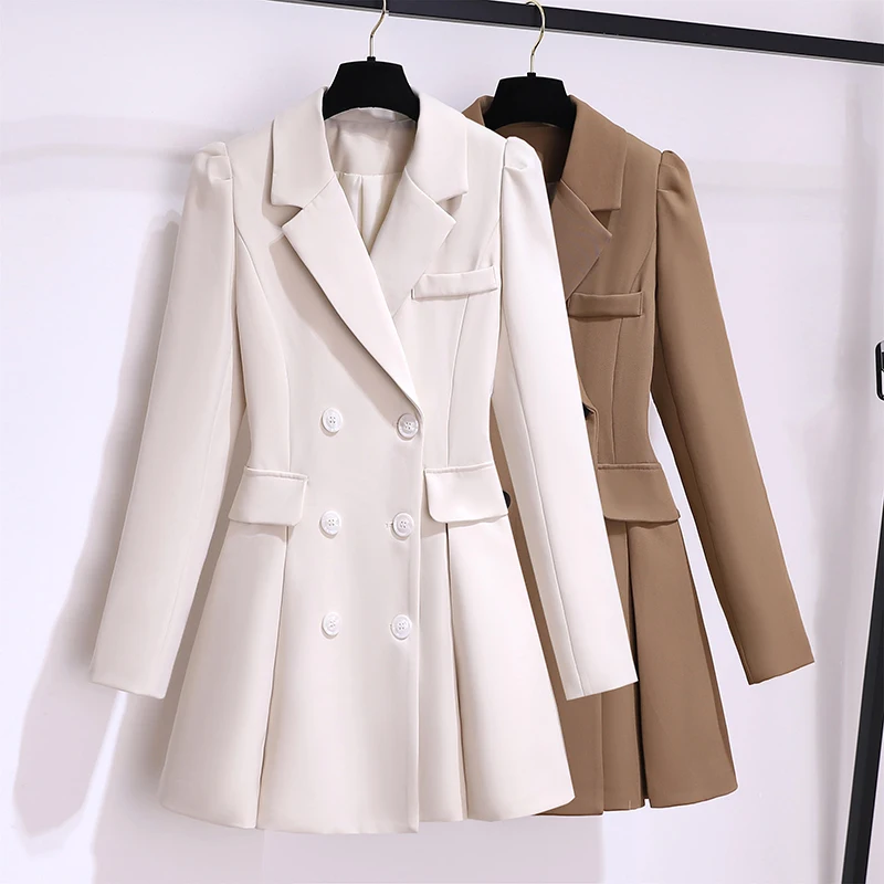 

JSXDHK, новое осеннее женское офисное платье с отложным воротником, высококачественное модное женское двубортное шикарное платье-блейзер с дл...