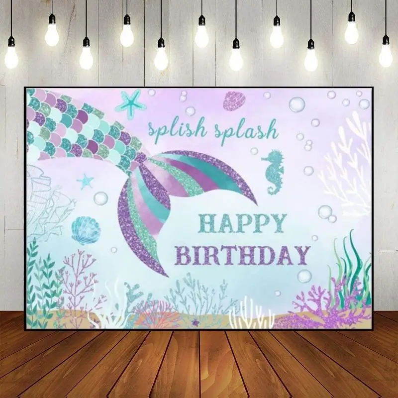 

Under The Sea Mermaid Photography Backdrops Background Cartoon Baby Shower Photo Woman Birthday Decoration Sweet Custom Backdrop