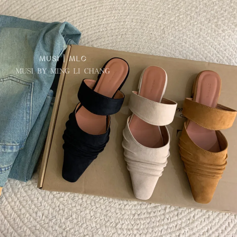 Туфли женские низкие тапочки на плоской подошве шлепанцы туфли с закрытым носком