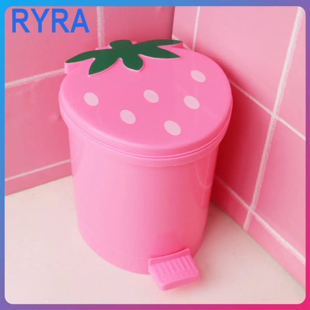 

Trash Strawberry Shaped A Key To Open Trash Can Desktop Cartoon Desktop Trash Can Storage Bucket Cleaning Utensils Mini