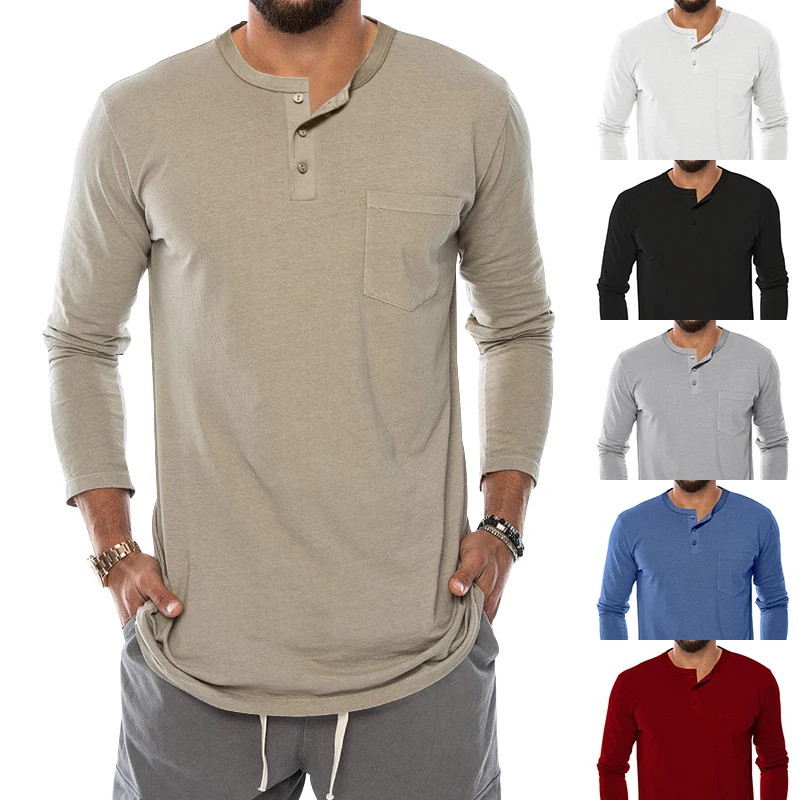 

Spring and Autumn Simple Solid Color Henley Shirt Long-sleeved Breathable Casual Sports Top Slim Fit Bottoming Shirt