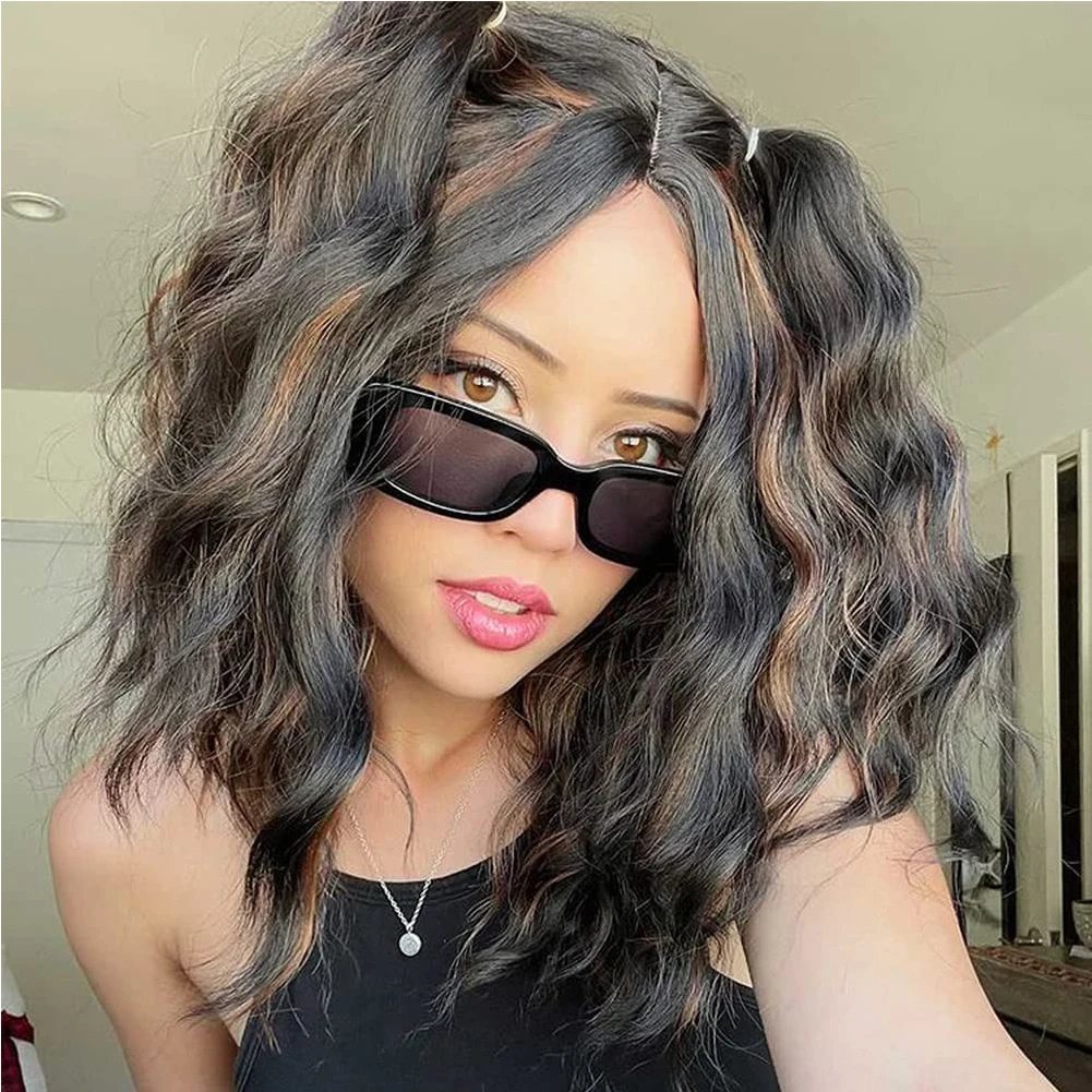 4X4X1 Lace Front Human Hair Wigs Dark Brown Highlight Wig Short Bob Loose Wave Wig HD Lace Frontal Wig For Women Remy Hair