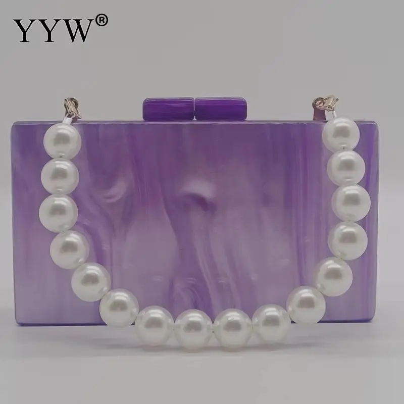 Fashion Marbling Women Acrylic Evening Clutch Bag Big Pearl Handle Colorful Painting Lady Banquet Wedding Cocktail Party Handbag