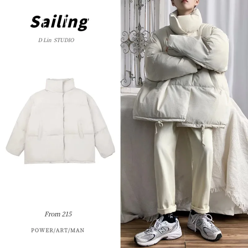 Winter Jacket Men Warm Fashion Black White Thicken Jacket Streetwear Korean Loose Thick Short Coat Mens Parker Clothes M-2XL