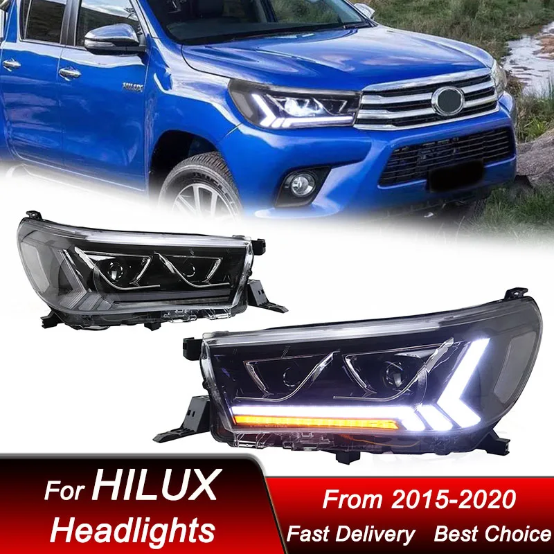 Фото Светодиодные фары для Toyota HILUX REVO 15-20, обновленный стиль, полный комплект LED-фар с проекционными линзами, аксессуары для тюнинга. №4