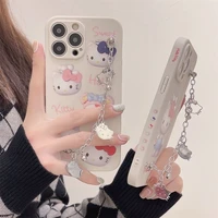 sanrio hello kitty kt cat with bracelet strap phone cases for iphone 13 12 11 pro max xr xs max 8 x 7 female luxury women cover