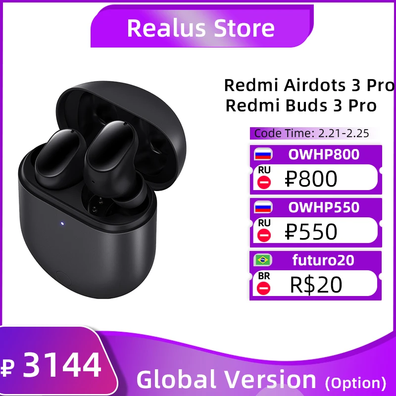  Глобальная версия Xiaomi Redmi Buds 3 Pro TWS Bluetooth Наушники Redmi Airdots 3 Pro Беспроводные наушники ANC IPX4 для K40 Note 10 Pro 