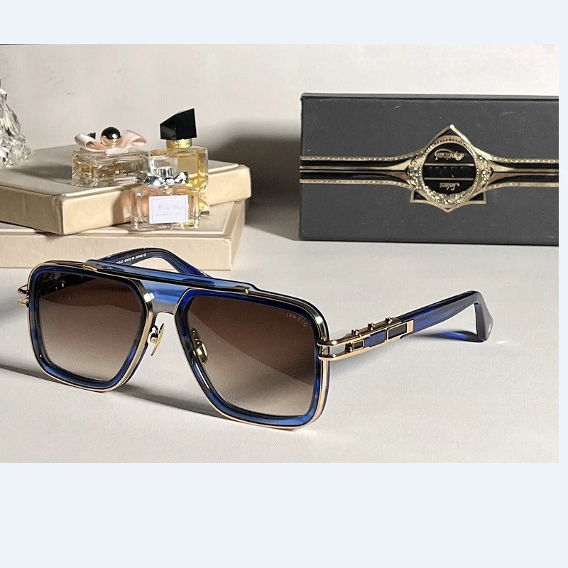 Genuine LXN-EVO-DTS403 Fashion Retro Anti-Glare Driving Men Sunglasses Classic Popular Blue Frame Women Eyewear With Brand Logo