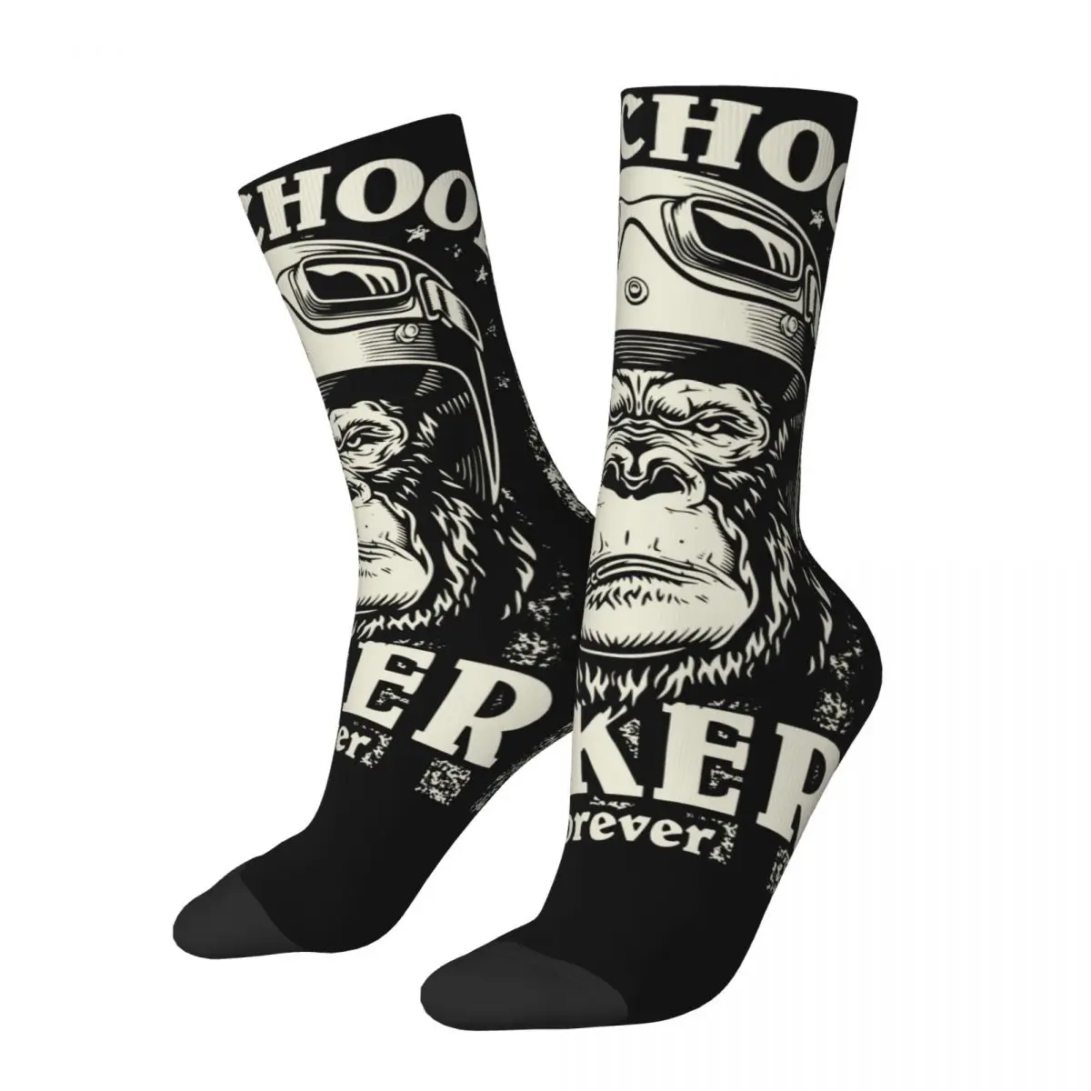 

Cool Old School Biker Forever I Motorcycle Bike Gorilla Football Socks Vintage Racing Crew Socks for Unisex Sweat Absorbing