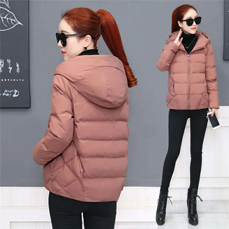 Enlarge 2023 Women Winter Autumn Jacket Cotton Padded Hooded Loose Female Thick Coat Short Solid Casual Women Parkas 5XL
