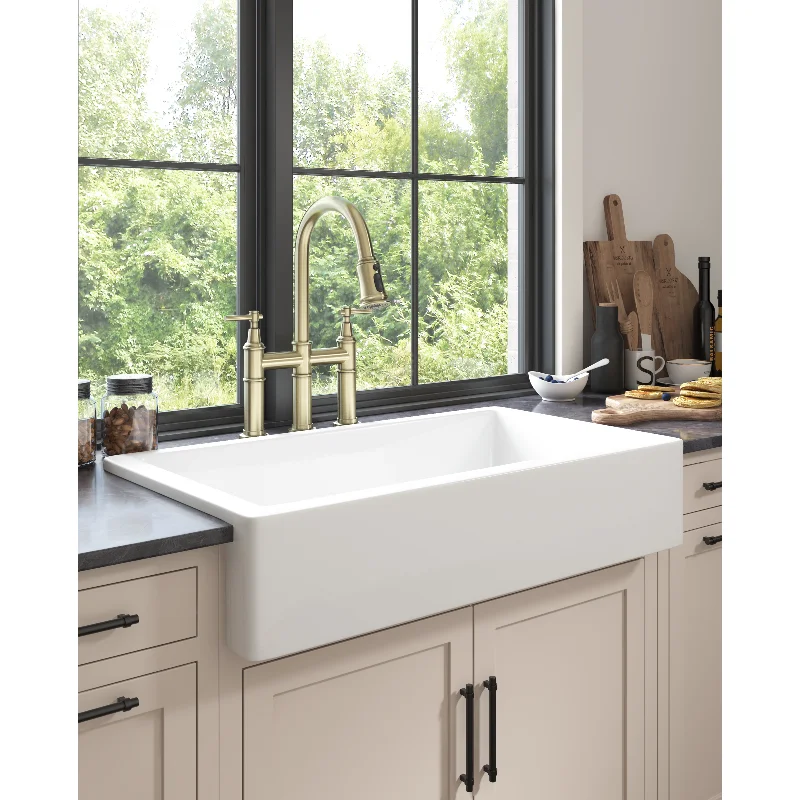 

37"L X 19" W Farmhouse/Apron Front White Kitchen Sink White Ceramic [US Stock]