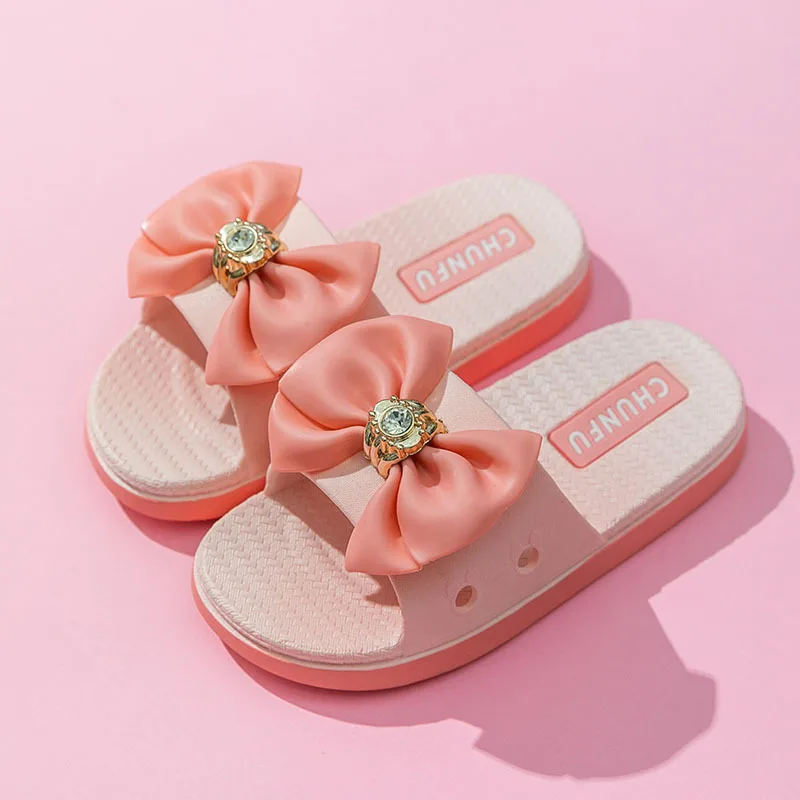 Summer Girls Outdoor Slippers for Teenager Fashion Floral Bowtie Chinelo Infantil Menino Kids Cute Princess Slippers Girl Sandal