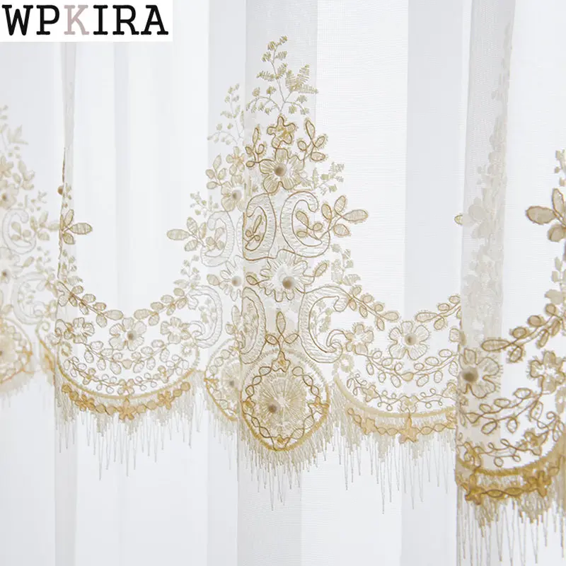 

Romantic Pearls Coil Thread Embroidery Curtain for Living Room Sheer Finished Drape Kitchen Partition Custom Made S225#E