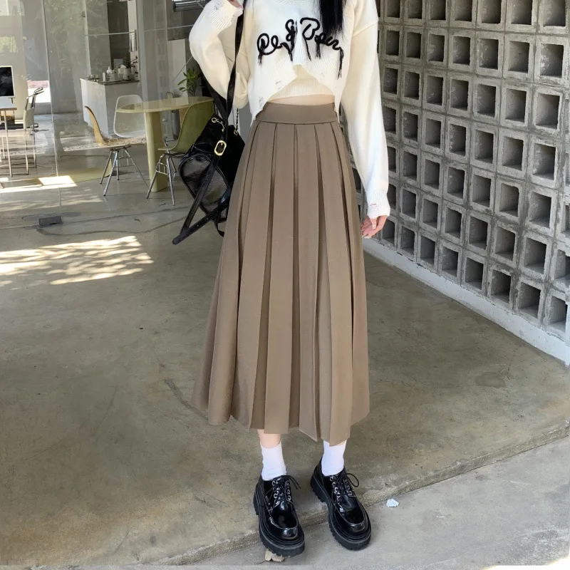 

Fashion Women High Waist Pleated Skirt Summer Casual Kawaii A-line College Style for Girls Long Skirts