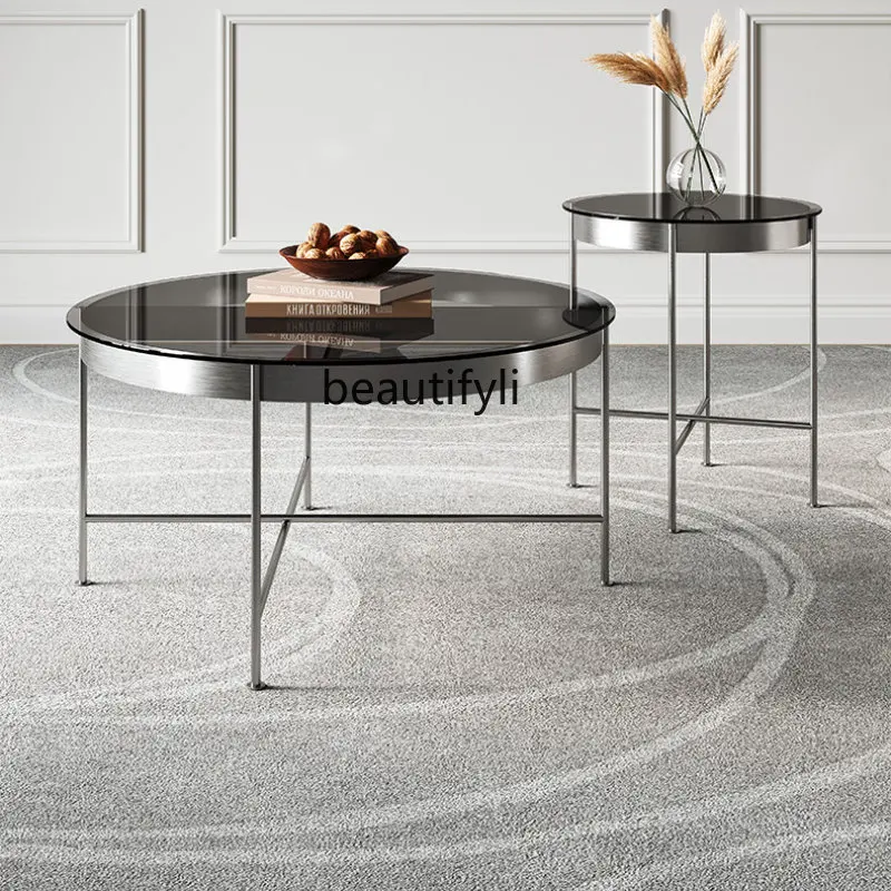 

LBX Italian-Style Light Luxury Tea Table Combination Organic Glass round Coffee Table Modern Minimalist Side Table