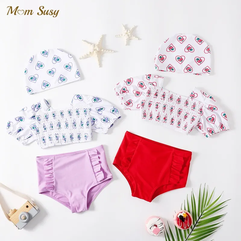 Купальный костюм принцессы с пышными рукавами для маленьких девочек