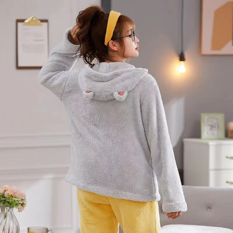 Winter Thick Warm Coral Fleece Pajamas Sets For Women Long Sleeve Trousers Pijama Suit Sweet Home Wear Pyjamas Female Nightwear