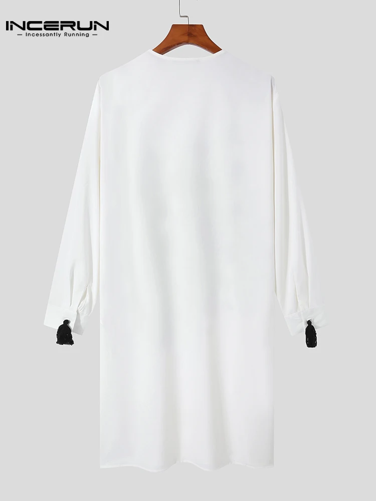 Muslim Style Fashion Men's Long Sleeve Jubba Thobe Butterfly Printed Casual Hot Sale Muslim Kaftan Long Abaya INCERUN 2022 S-5XL