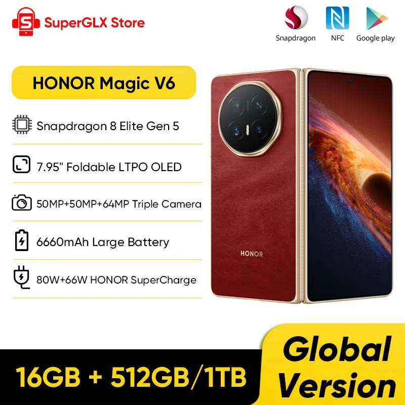 Фото 100% Оригинальный HONOR Magic V6 Global Version Складной смартфон Snapdragon 8 Elite Gen5 6660 мАч 80W FastCharge Тройная камера с OIS IP68 №2